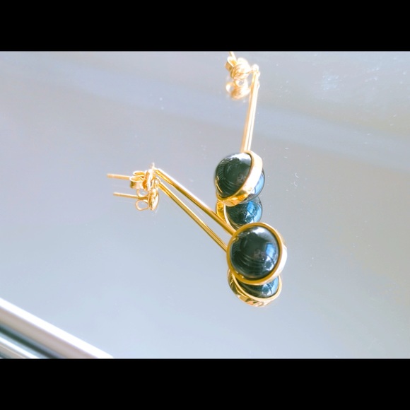 Natural round agate dangle gold plated earrings - Picture 4 of 5